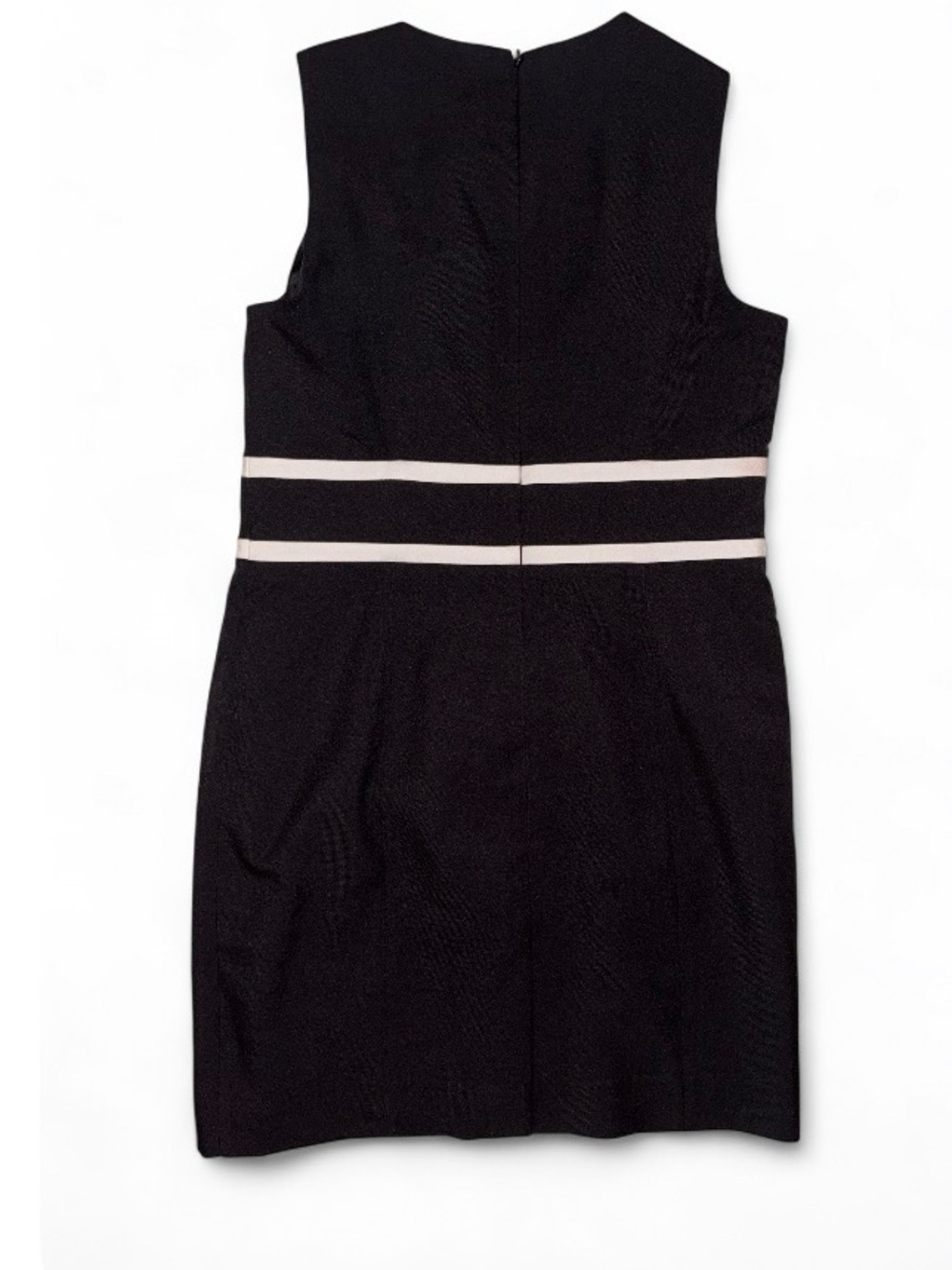 Evan Picone Black Sleeveless Sheath Dress with White Waist Stripes